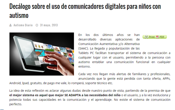 Imagen de la interfaz del sitio web de Autismo Diario